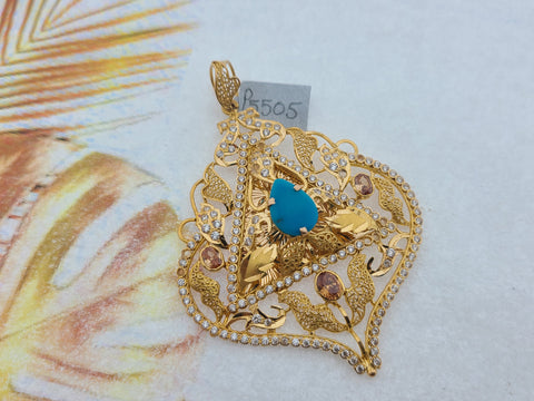 21K Solid Gold Designer Zircon Pendant P5505 - Royal Dubai Jewellers
