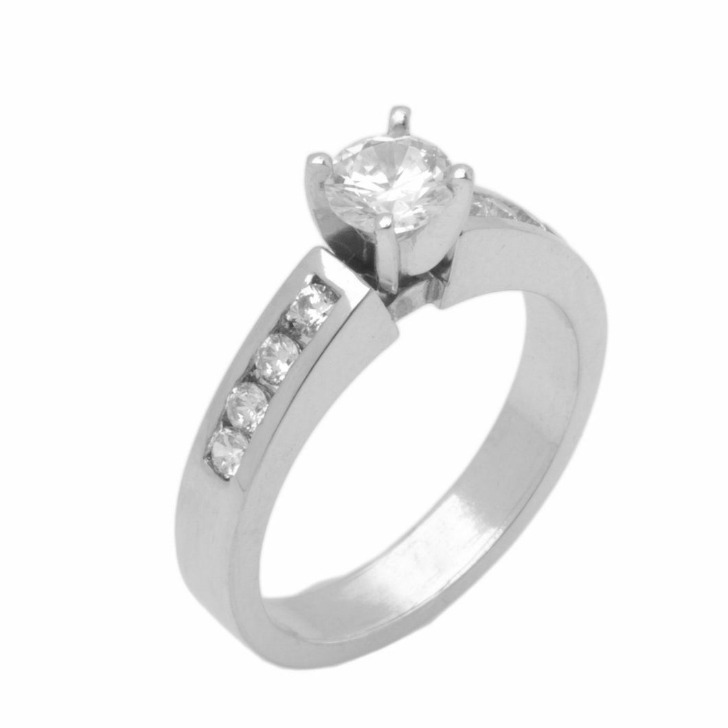 14k Solid Gold Simple Ladies Modern Prong with Channel Solitaire Ring D2138v - Royal Dubai Jewellers