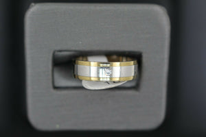 18k Solid Gold Elegant Ladies Modern Shiny Finish with Zirconia Band Ring R9005m - Royal Dubai Jewellers