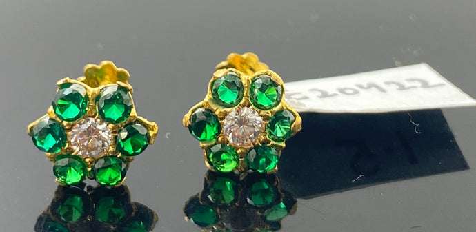 22K Solid Gold Studs With Stones E20422 - Royal Dubai Jewellers