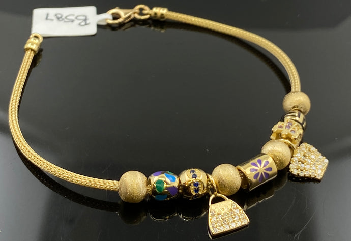 18K Bracelet Solid Gold Ladies Designer Dangling Charms with stones B587 - Royal Dubai Jewellers