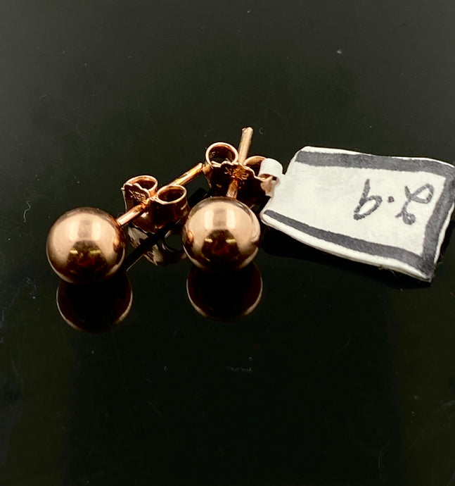 22k Solid Gold Ladies Designer High Polished Rose Gold Ball Stud Earrings E7467 - Royal Dubai Jewellers