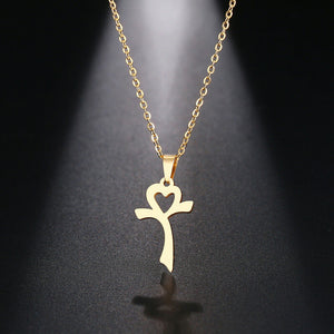 Solid Gold Simple Cross Heart Pendant With High Polished Design SP1 - Royal Dubai Jewellers
