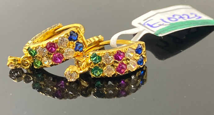 22k SOlid Gold Simple Multi Color Clip On Earrings e10723 - Royal Dubai Jewellers