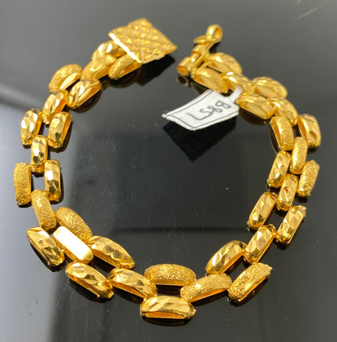 21k Solid Gold Simple Ladies Unique Link Bracelet b857 - Royal Dubai Jewellers