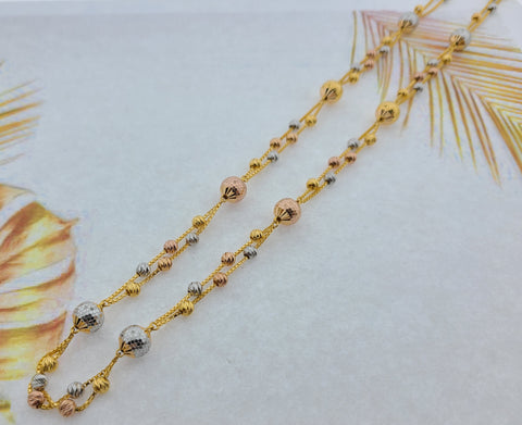 22K Solid Gold Double Chain With Beads C4125 - Royal Dubai Jewellers