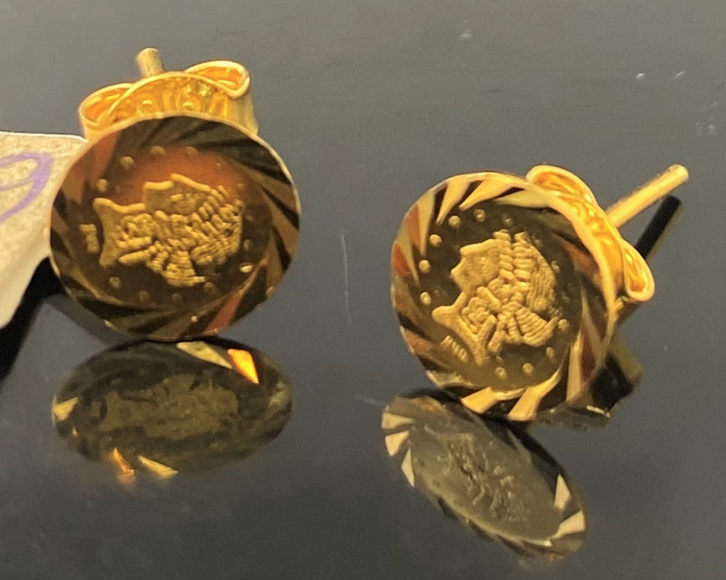 22k Earring Solid Gold Ladies Coin Shape Design E6750 - Royal Dubai Jewellers