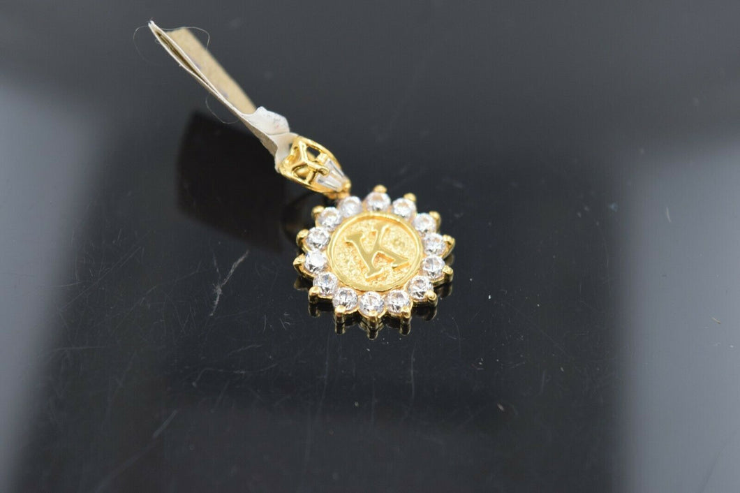 22k Pendant Solid Gold Simple Round Shape Letter K With Stones Design P1022 - Royal Dubai Jewellers