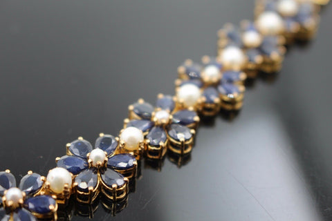 22k Jewelry Solid Gold ELEGANT Blue Sapphire Flower Stone Bracelet Size 7 B354 - Royal Dubai Jewellers