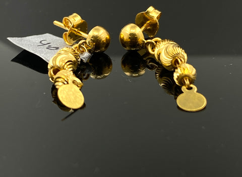 22K Solid Gold Dangling Studs With Glossy Finish Beads E9357 - Royal Dubai Jewellers