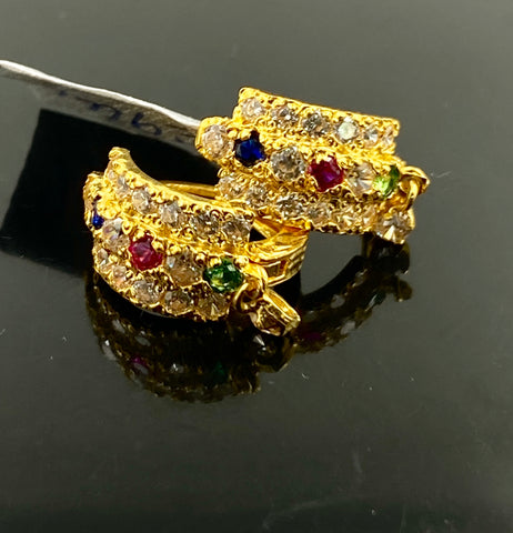 22k Solid Gold Ladies Designer Zircon Multicolor Charm Clip-on Earrings E9666 - Royal Dubai Jewellers