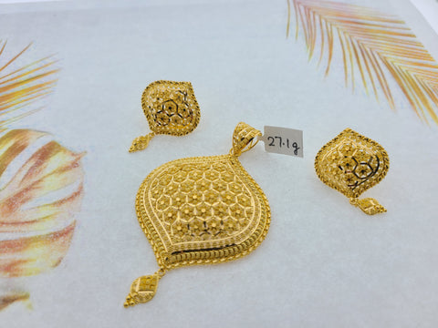 22K Solid Gold Filigree Classic Pendant Set P5235 - Royal Dubai Jewellers