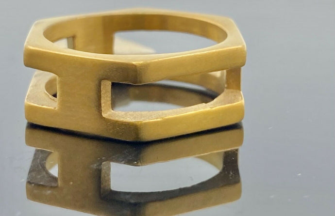 22k Ring Solid Gold ELEGANT Simple Polygon Design Unisex Band r2088 - Royal Dubai Jewellers