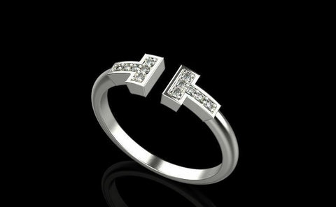 18k Ring Sold White Gold Ladies Jewelry Modern T Shape Design CGR53W - Royal Dubai Jewellers