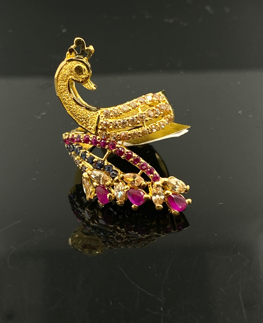 22K Solid Gold Peacock Style Ring With Stones R5516 - Royal Dubai Jewellers