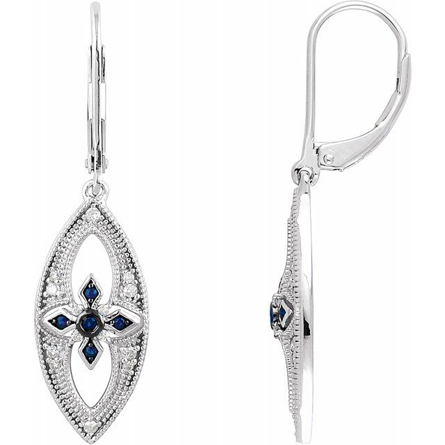 Sterling Silver Blue Sapphire & 1/6 CTW Diamond Lever Back Earrings E650717 - Royal Dubai Jewellers
