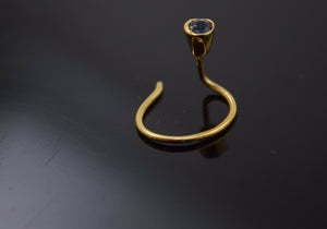 Authentic 18K Yellow Gold Nose Pin Ring Blue Birth Stone September n130 - Royal Dubai Jewellers
