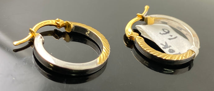 10k Solid Gold Ladies Designer Rhodium Diamond Cut Earrings Hoops E7241 - Royal Dubai Jewellers