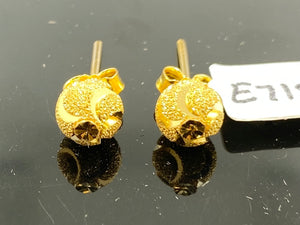 22k Earring Solid Gold Ladies Ball Design Studs with Shiny Geometric FinishE7182 - Royal Dubai Jewellers