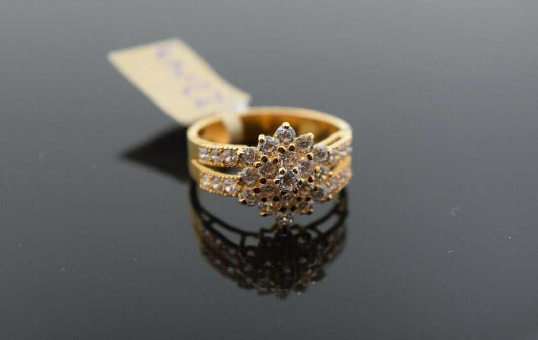 22k Ring Solid Gold Ring Ladies Jewelry Floral Stone Encrusted Design R2047 - Royal Dubai Jewellers