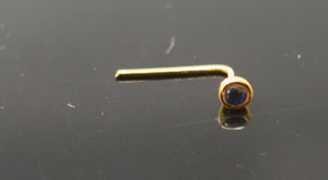 Authentic 18K Yellow Gold L-Shaped Nose Pin Stud Blue Birth Stone December n119 - Royal Dubai Jewellers