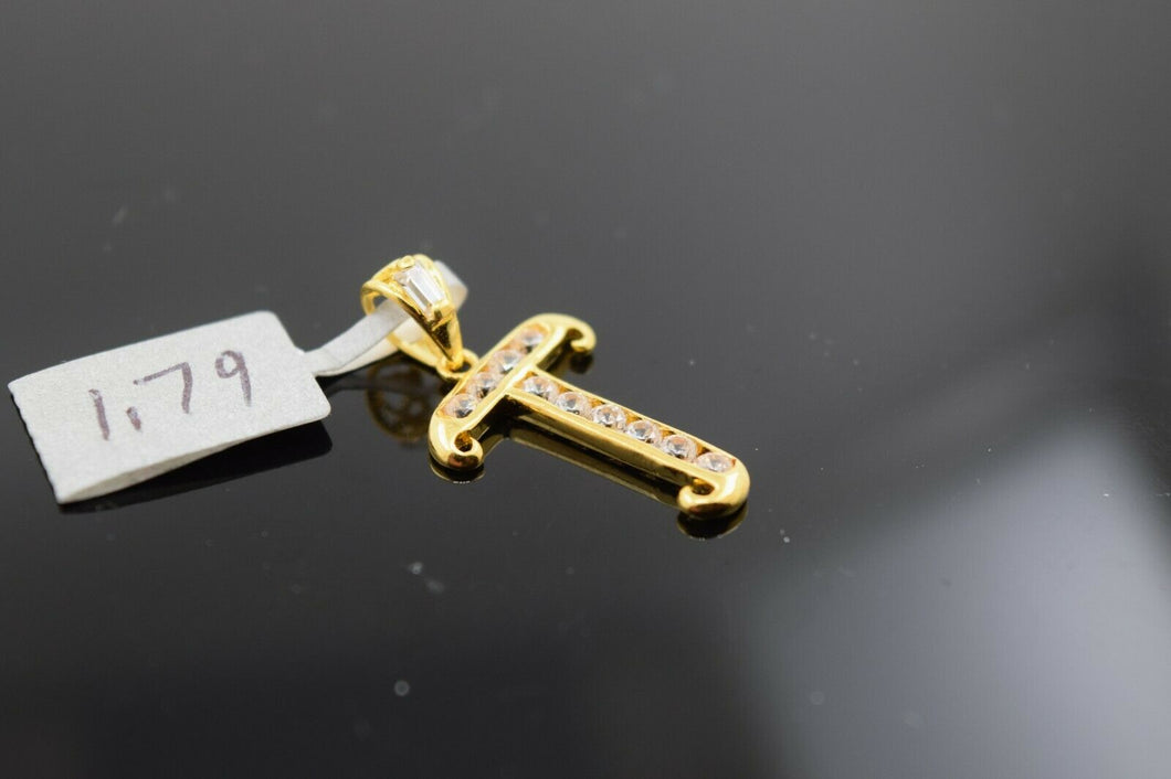 22k Solid Gold Charm Pendant Simple Alphabet Letter T Design p4178 - Royal Dubai Jewellers