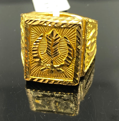 22k Ring Solid Gold Men's Religious Sikh Design with Dimond Cut Finish R2942 - Royal Dubai Jewellers