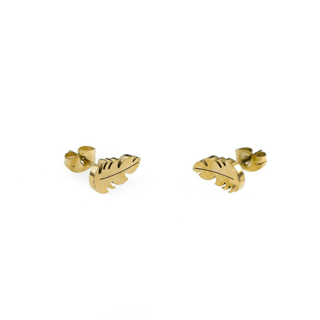 Solid Gold Ladies Jewelry Modern Simple Leaf Shape Studs Design SE17 - Royal Dubai Jewellers