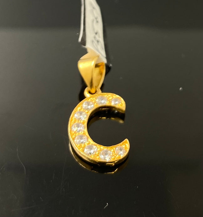 22k Pendant Solid Gold Initial C with Signity Stones P3569 - Royal Dubai Jewellers