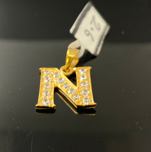 22k Pendant Solid Gold Initial N with Signity Stones P3577 - Royal Dubai Jewellers