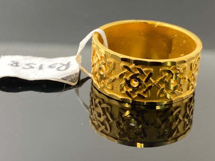 22k Solid Gold Ladies Designer Floral Diamond Cut Band Ring R3158 - Royal Dubai Jewellers