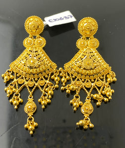 22k Solid Gold Elegant Filigree Dangling Earrings e10633 - Royal Dubai Jewellers