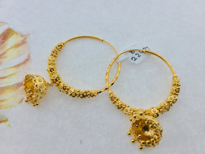 22K Solid Gold Jhumki Earrings E22487 - Royal Dubai Jewellers