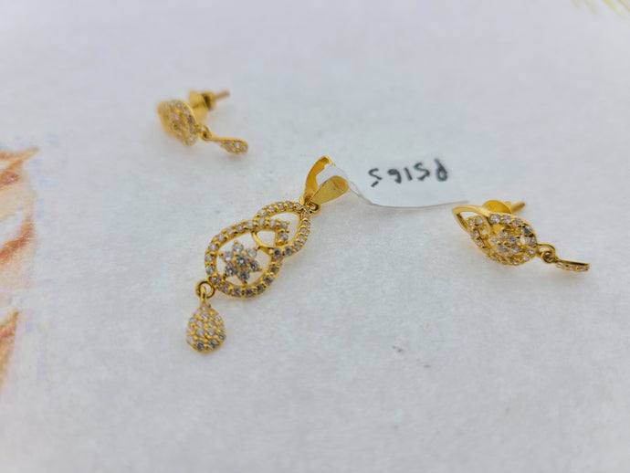 22K Solid Gold Zirconia Pendant Set P5165 - Royal Dubai Jewellers