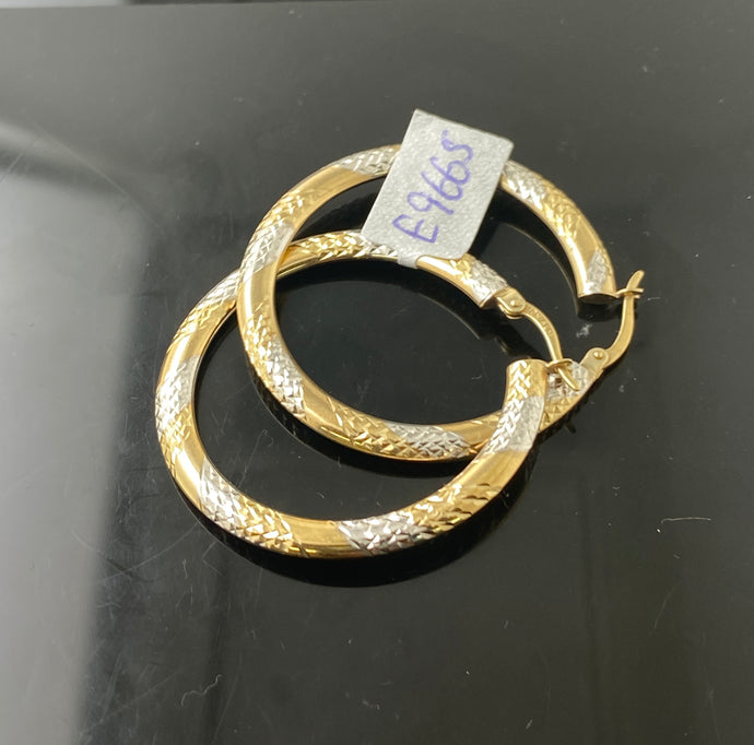 10k Solid Gold Ladies Designer Diamond Cut Rhodium Hoop Earrings E9665 - Royal Dubai Jewellers