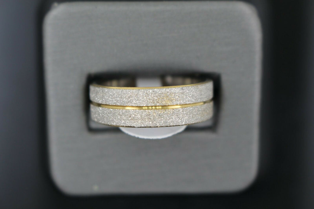 18k Solid Gold Elegant Ladies Modern Sand Finish Band Ring R9270m - Royal Dubai Jewellers