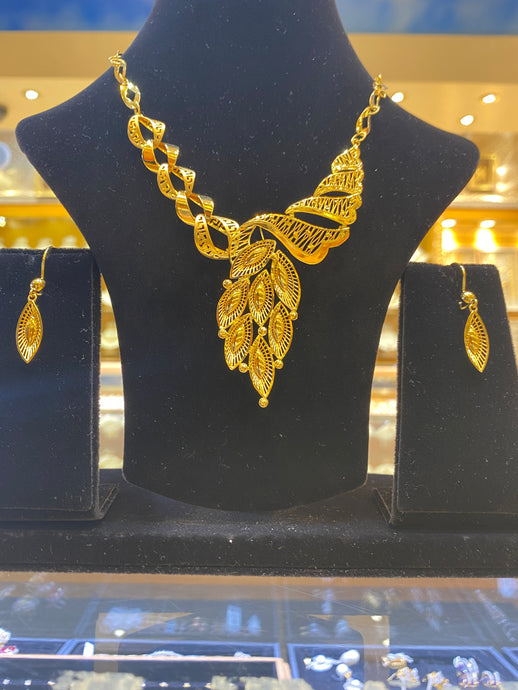 21k Solid Gold Modern Designer Necklace Set C1423 - Royal Dubai Jewellers