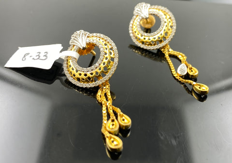 22K Solid Gold Designer Long Zircon Earrings E10738 - Royal Dubai Jewellers