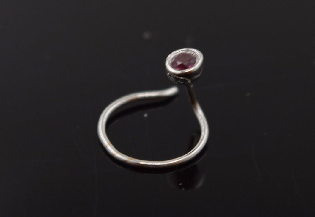 Authentic 18K White Gold Nose Pin Ring Purple Birth Stone October n129 - Royal Dubai Jewellers