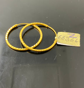 22K Solid Gold Plain Round Hoops E8366z - Royal Dubai Jewellers