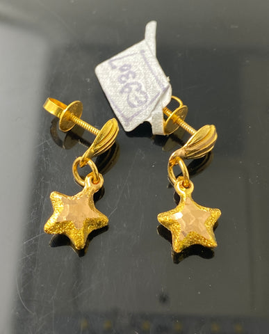 21k Solid Gold Ladies Designer Shell Star Charm Earrings E9307 - Royal Dubai Jewellers
