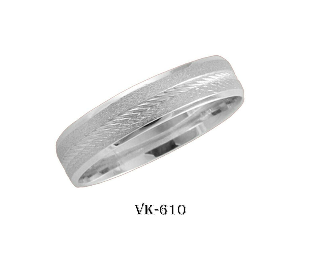 14k Solid Gold Elegant Ladies Modern Sandstone Flat Band 5mm Ring VK610v(W) - Royal Dubai Jewellers