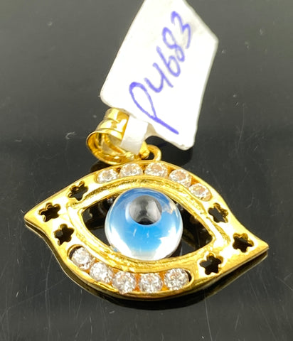 22K Solid Gold Zircon Evil Eye Pendant P4683 - Royal Dubai Jewellers