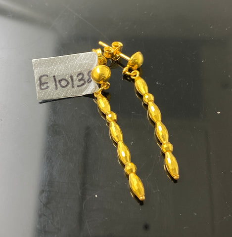 22k Solid Gold Simple Dangling Earrings e10138 - Royal Dubai Jewellers