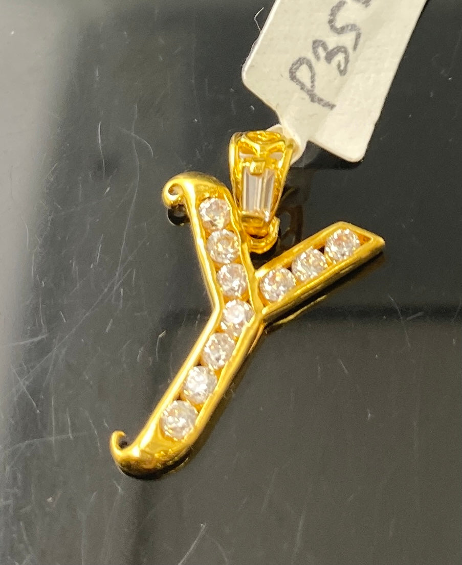 22k Pendant Solid Gold Initial Y with Signity Stones P3515 - Royal Dubai Jewellers