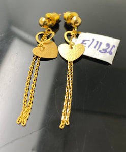 21K Solid Gold Long Earrings With Hearts e11136 - Royal Dubai Jewellers