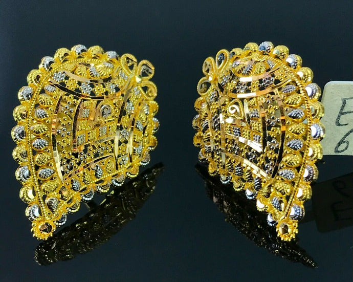 22k Solid Gold ladies Designer Filigree Traditional Pearl Stud Earrings  E7598 | Royal Dubai Jewellers