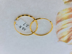 22K Solid Gold Diamond Cut Hoops E22356 - Royal Dubai Jewellers