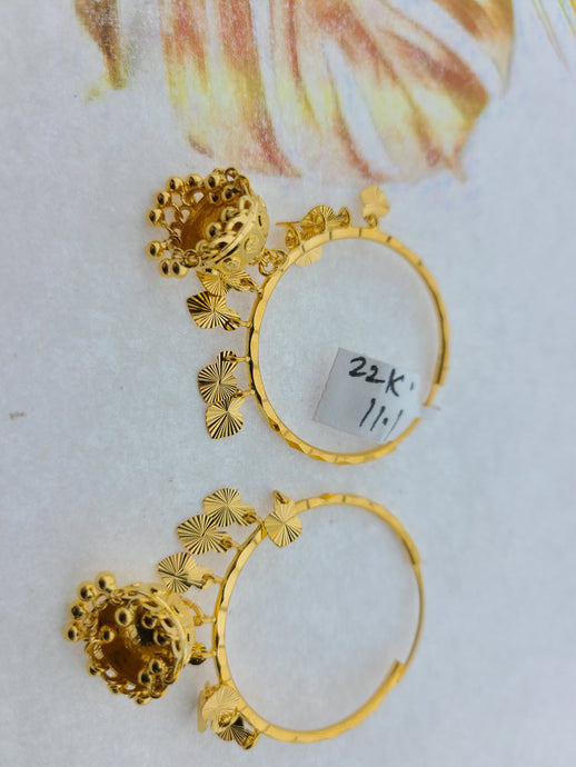 22K Solid Gold Jhumki Hoops E22355 - Royal Dubai Jewellers