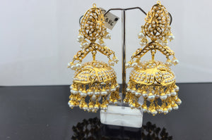22K Solid Gold Pearl Jhumki Earrings E5386 - Royal Dubai Jewellers